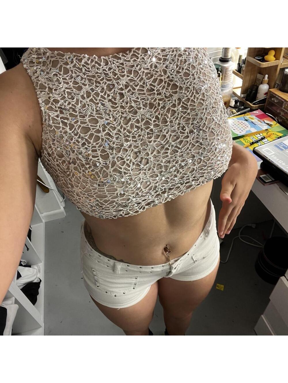 -BEAUTIFUL ROPALIA WHITE SEQUIN GOING OUT TOP WITH A UNIQUE DESIGN [COPY]